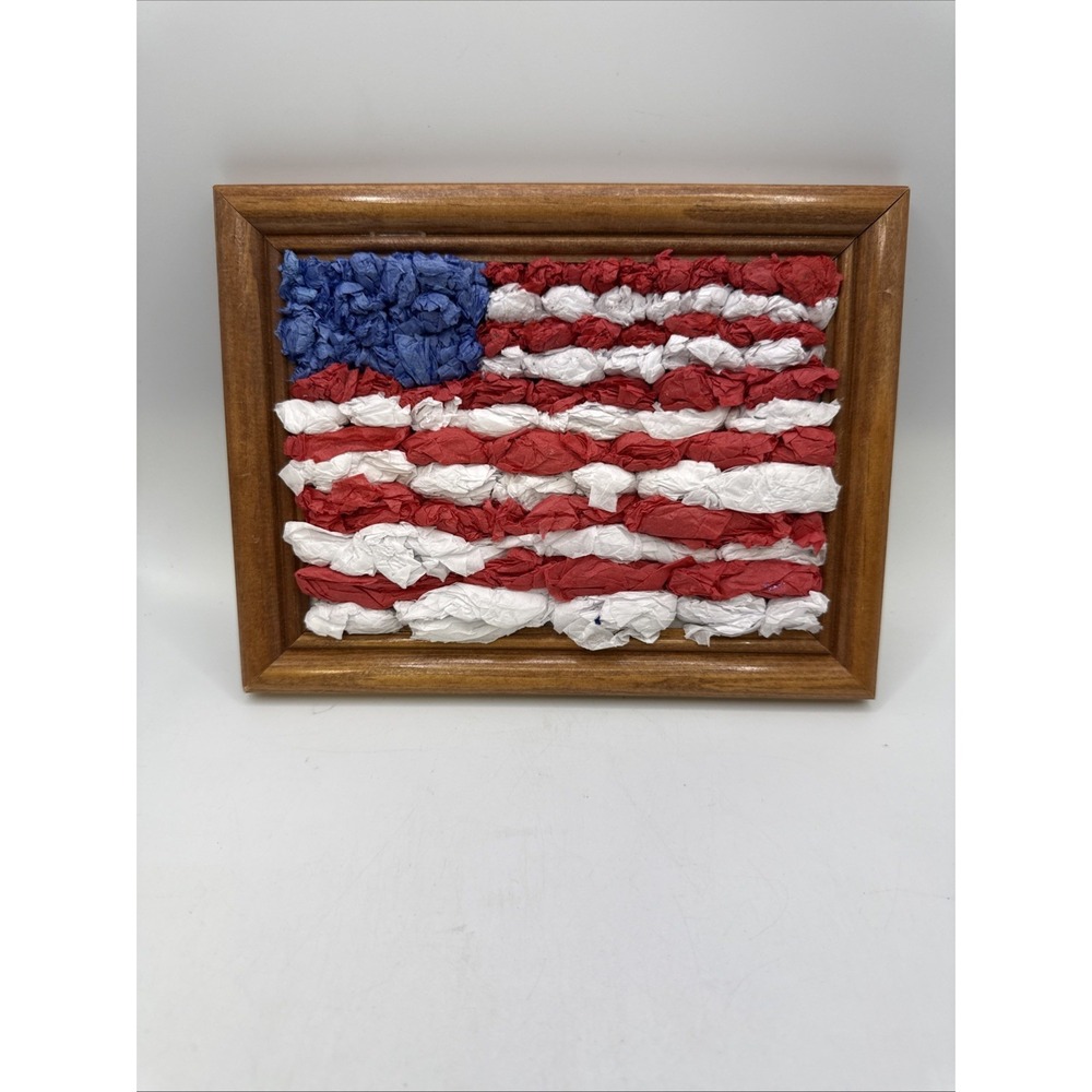 Framed American Flag Tissue Art 6.5"x8.5"